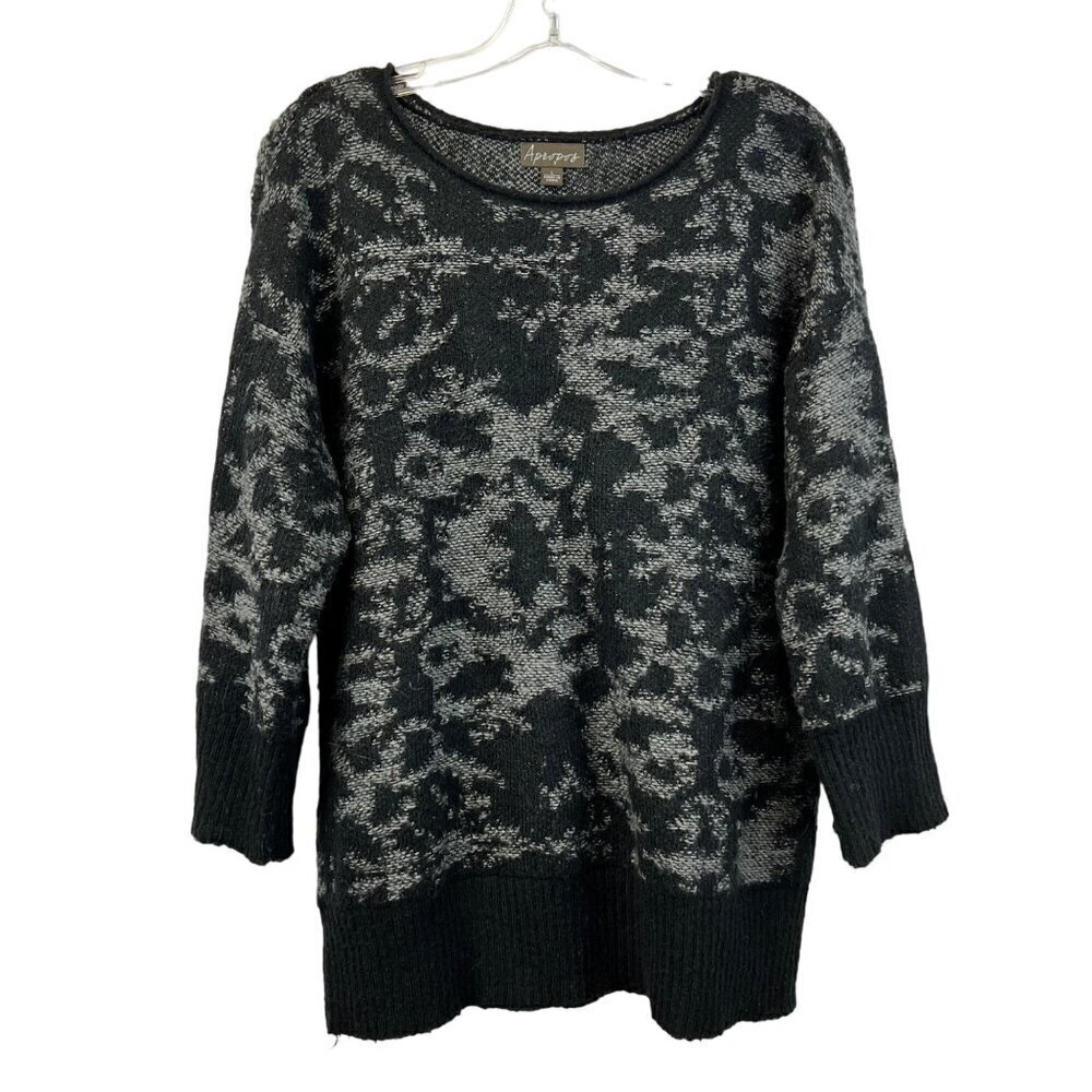 Apropos Women’s Round Neck Above Wrist Sleeve Black/Gray Sweater Large